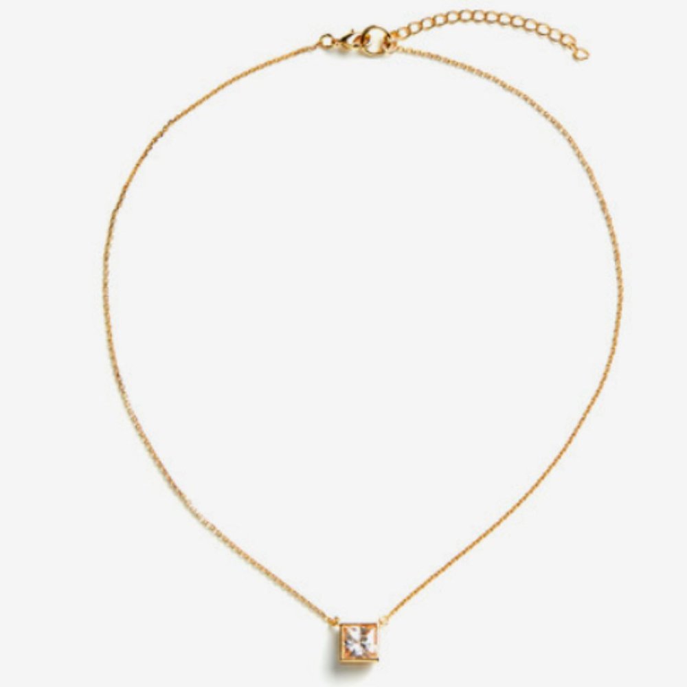 Noir Luxe Square Crystal Pendant Necklace